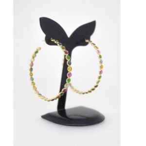 Hoop earring in 18K gold, with multi-sapphire gem stone