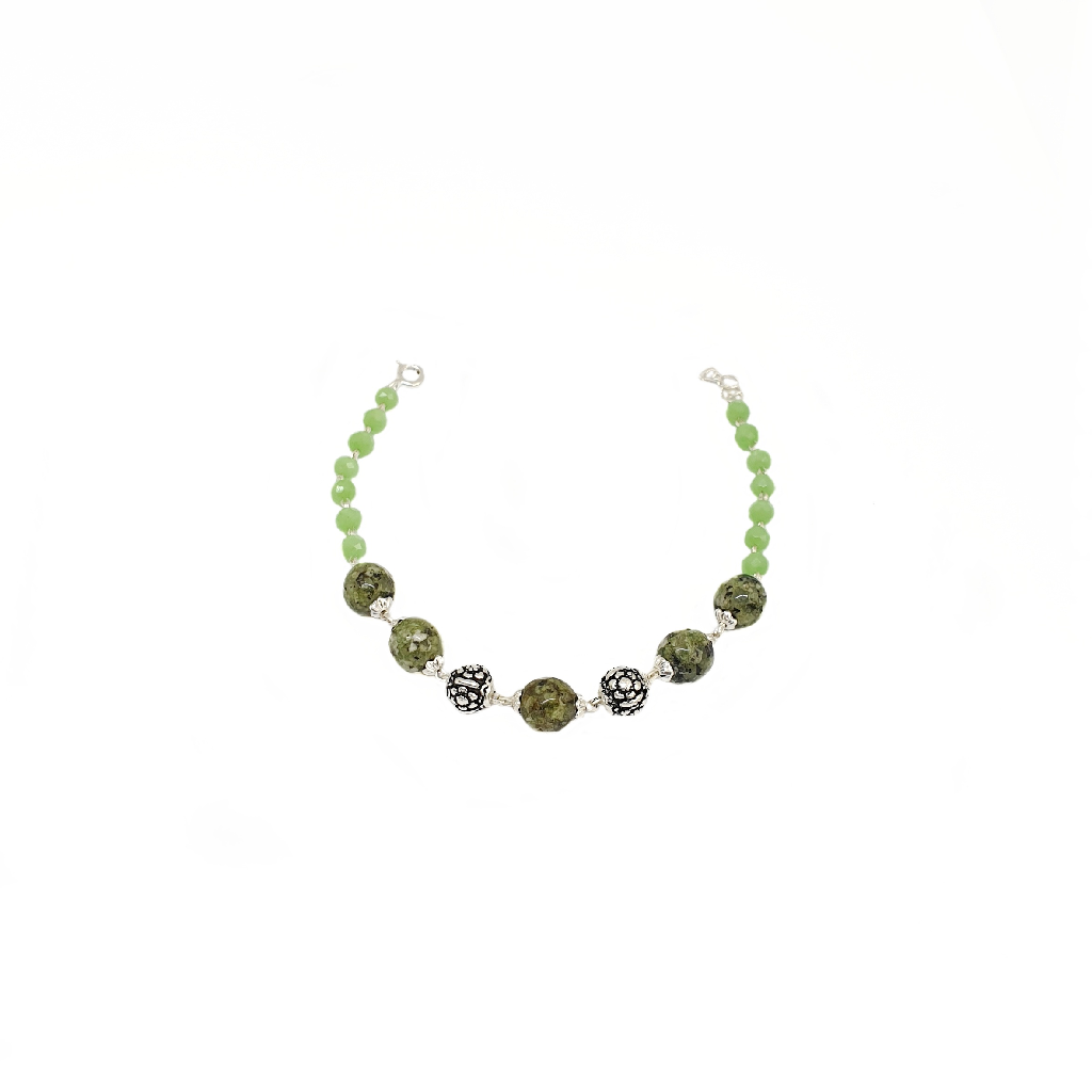 Green Marble Bracelet In 925 Sterling Silver MGA - BRS2410