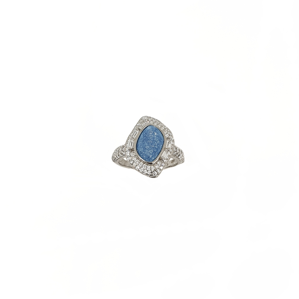 Blue Stone Diamond Unique 925 Sterling Silver Ring MGA - LRS5327