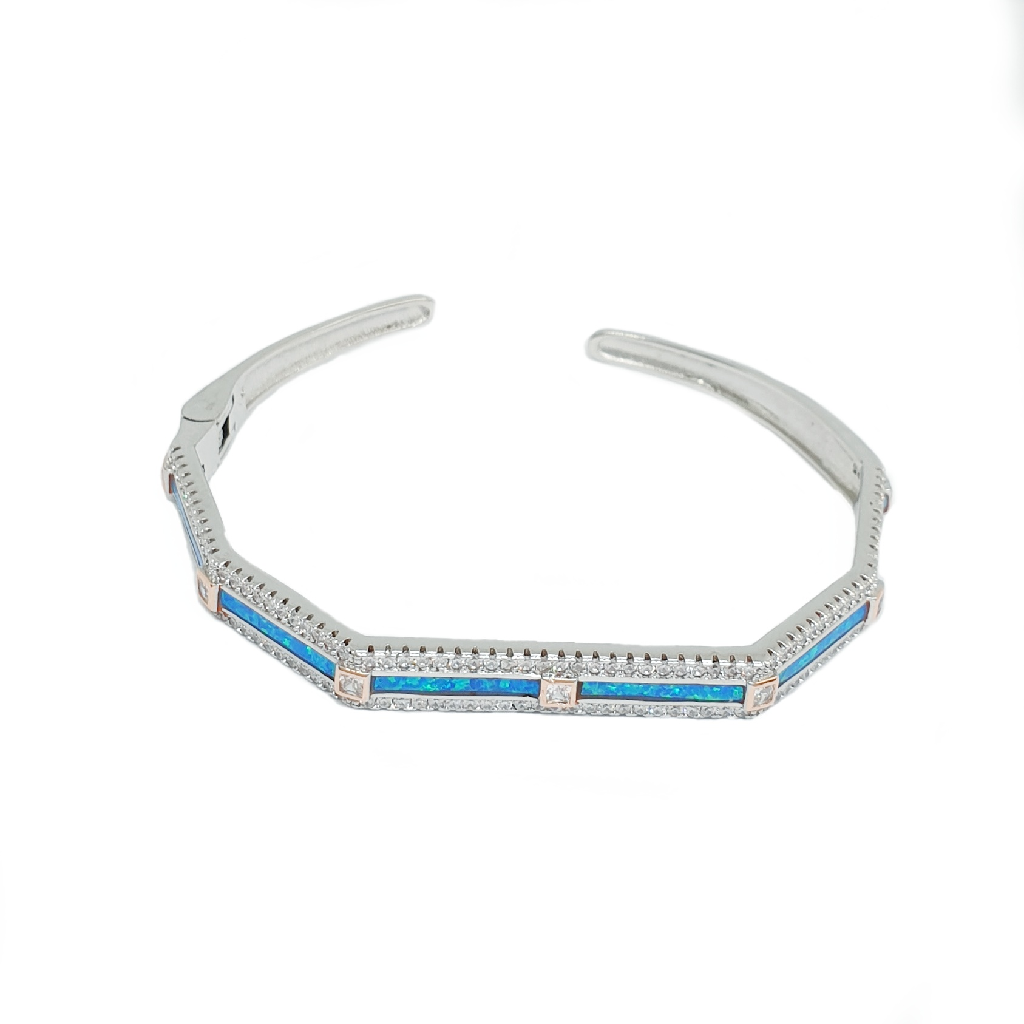 925 Sterling Silver Blue Kada Bracelet MGA - BRS2378
