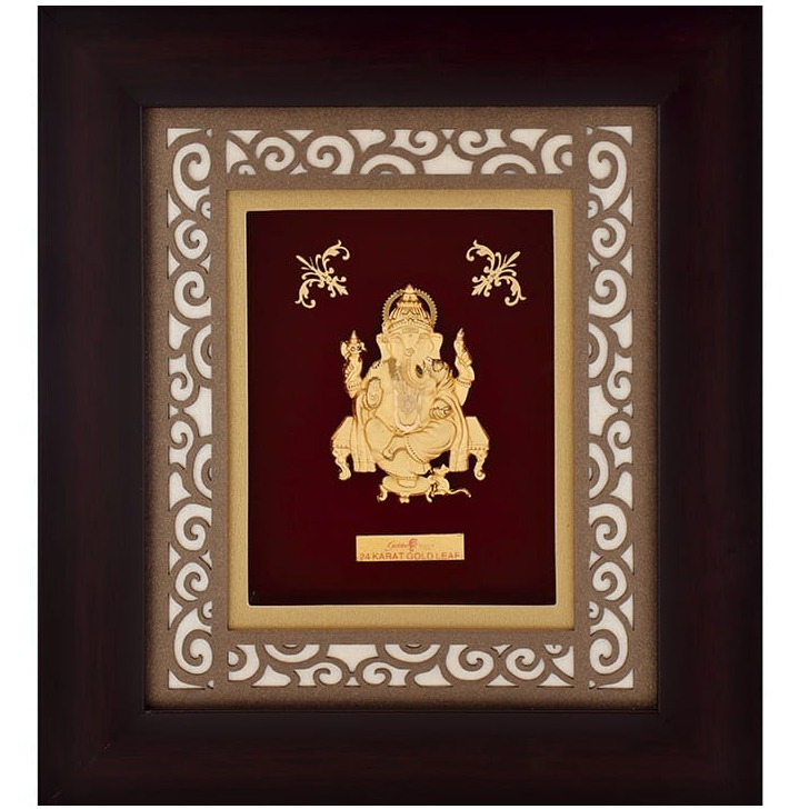 Ganpati bappa carving frame in 24k gold mga-age0249