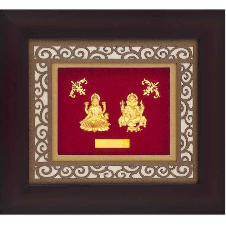 Laxmi ganeshji carving frame in 24k gold mga-age0244