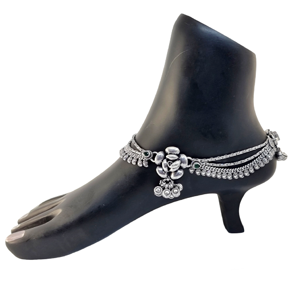 Flower Design Oxidised Payal In Silver MGA - PLS4259
