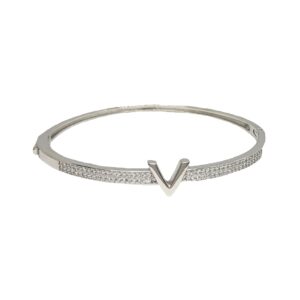 'V' Letter Diamond Bracelet In 925 Sterling Silver MGA - BRS2115