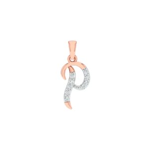 18K Rose Gold Real Diamond P Letter Pendant MGA - SRG0402