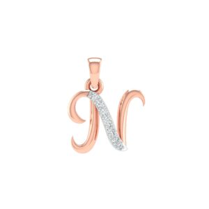 18K Rose Gold Real Diamond N Letter Pendant MGA - SRG0398
