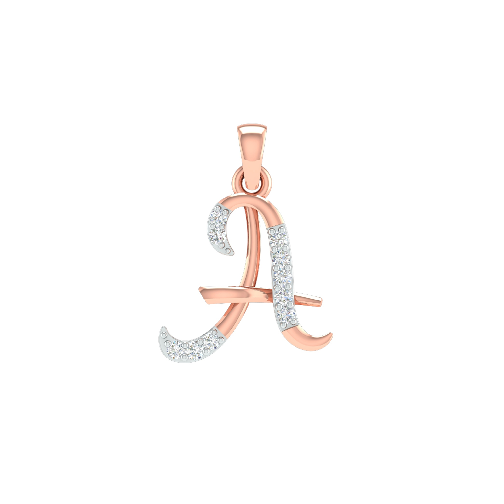 18K Rose Gold Real Diamond Letter A Pendant MGA - SRG0404