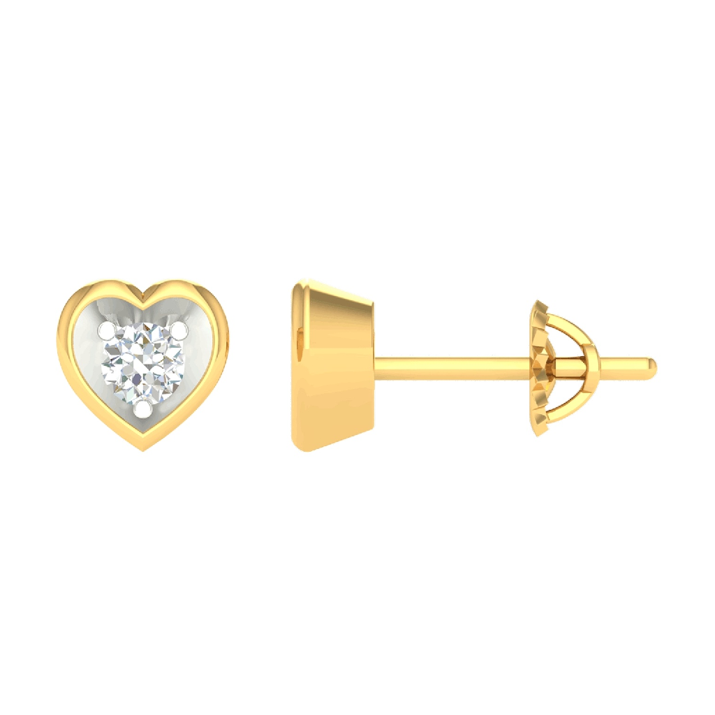 18K Yellow Gold Real Diamond Heart Modern Earrings MGA - SDG0069
