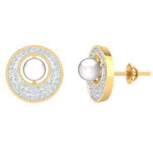 18K Gold Real Diamond Pearl Earrings MGA - SDG0072