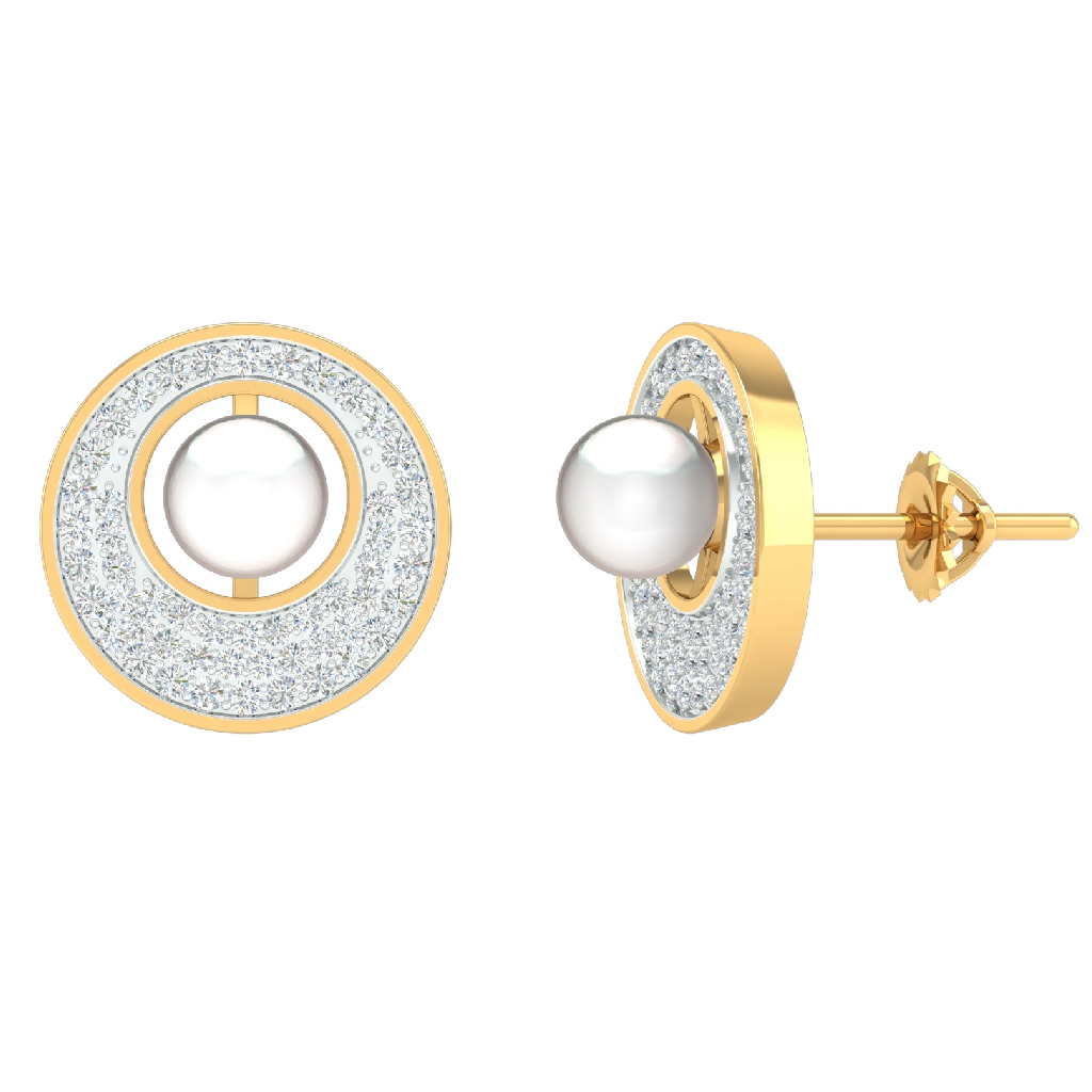 18K Gold Real Diamond Pearl Earrings MGA - SDG0072