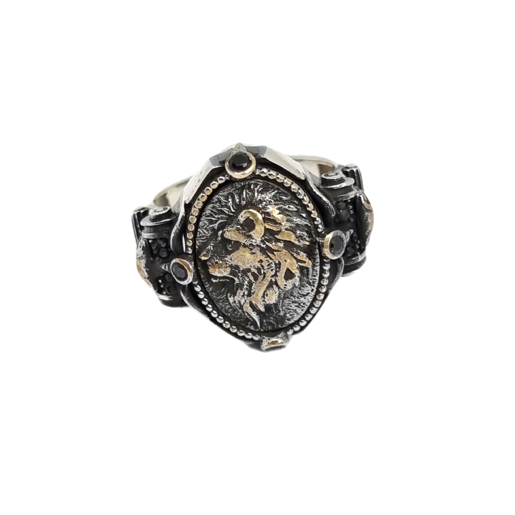 Lion Designer Oxidised Ring In 925 Sterling Silver MGA - GRS2612