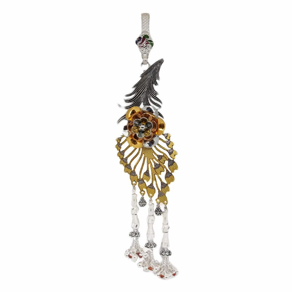 Flowers With Feathers In Ganga Jamna Pattern Silver Juda MGA - JUS0101