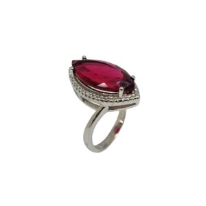 925 Sterling Silver Almond Cut Stone Ring MGA - LRS4580