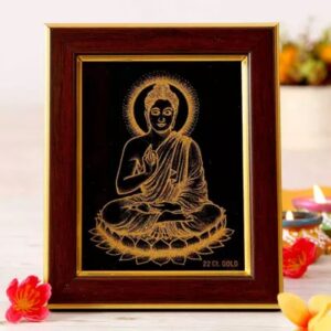 24 kt gold gautam buddha wooden frame