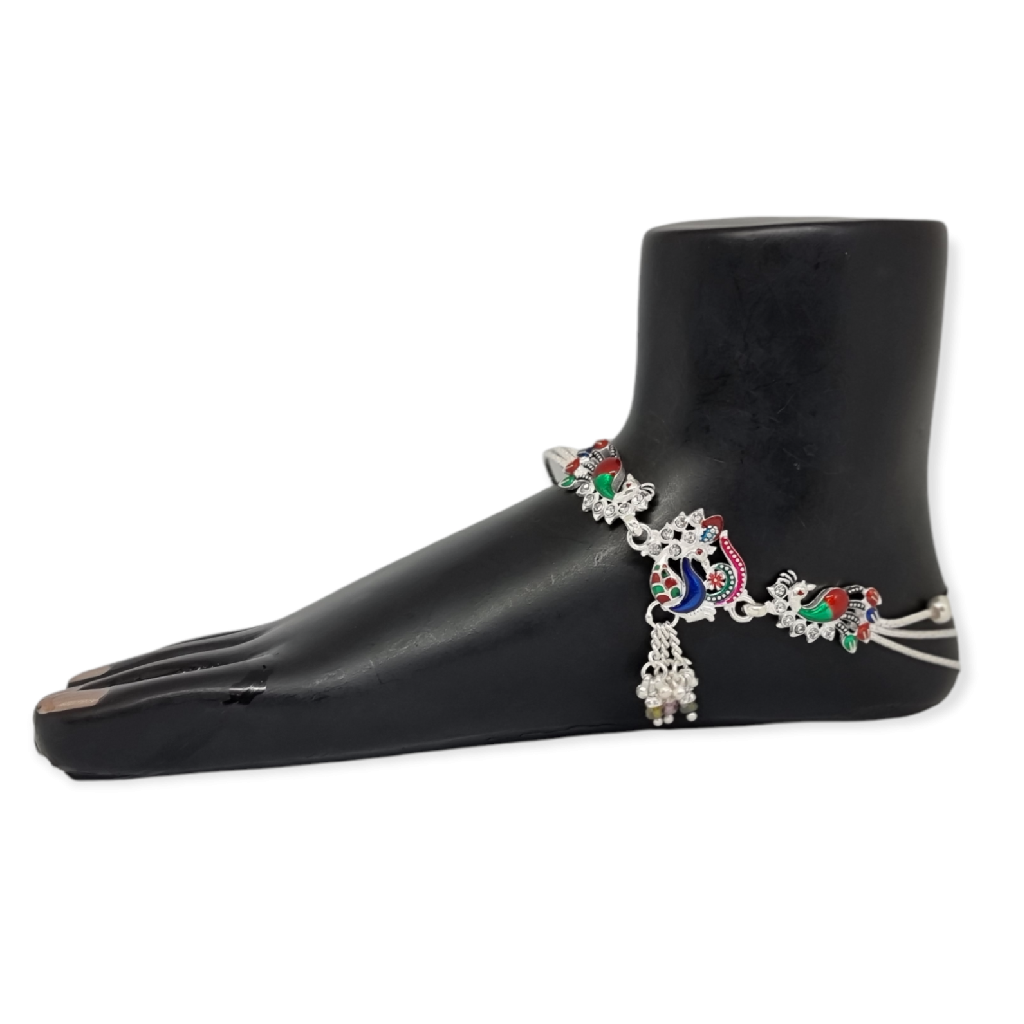 Silver meenakari designer payal mga - pls0188
