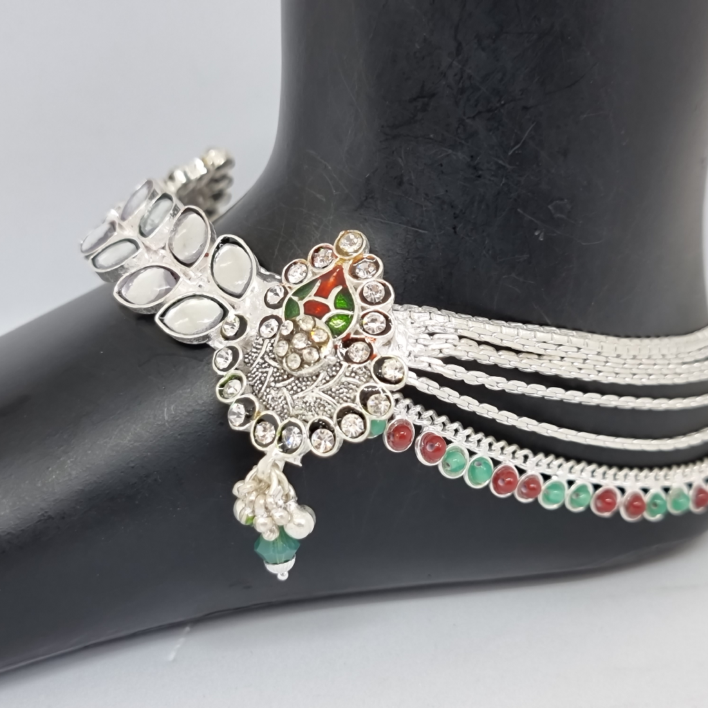 Silver bridal meenakari designer payal mga - pls0205 - Image 2