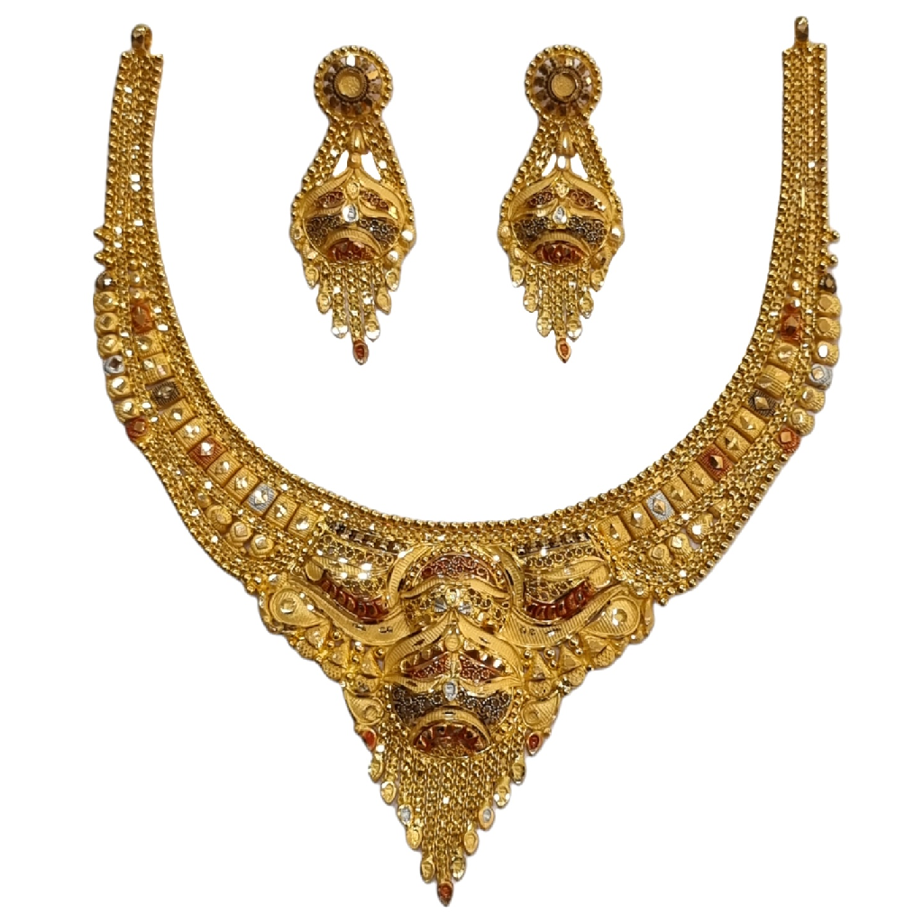 22K Gold Designer Kalkatti Necklace Set MGA - GN0099