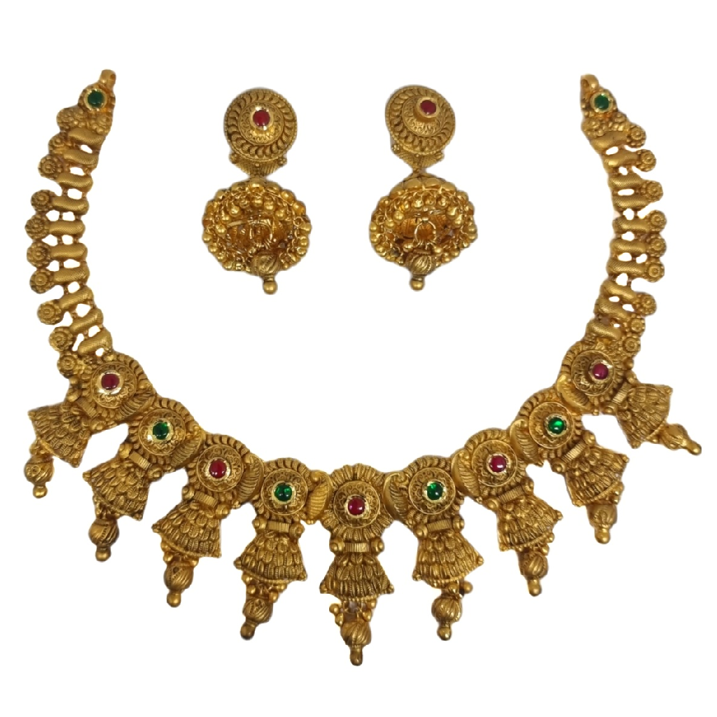 22K Gold Antique Designer Necklace Set MGA -GN0104