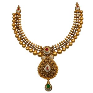 22K Gold Antique Oxidised Modern Necklace Set MGA - GN0103