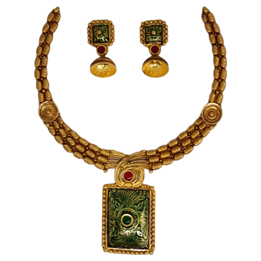 22k gold antique oxidised modern necklace set mga - gn0099