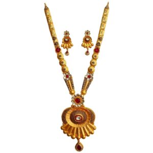 22K Gold Antique Bridal Long Necklace Set MGA - GLS0101