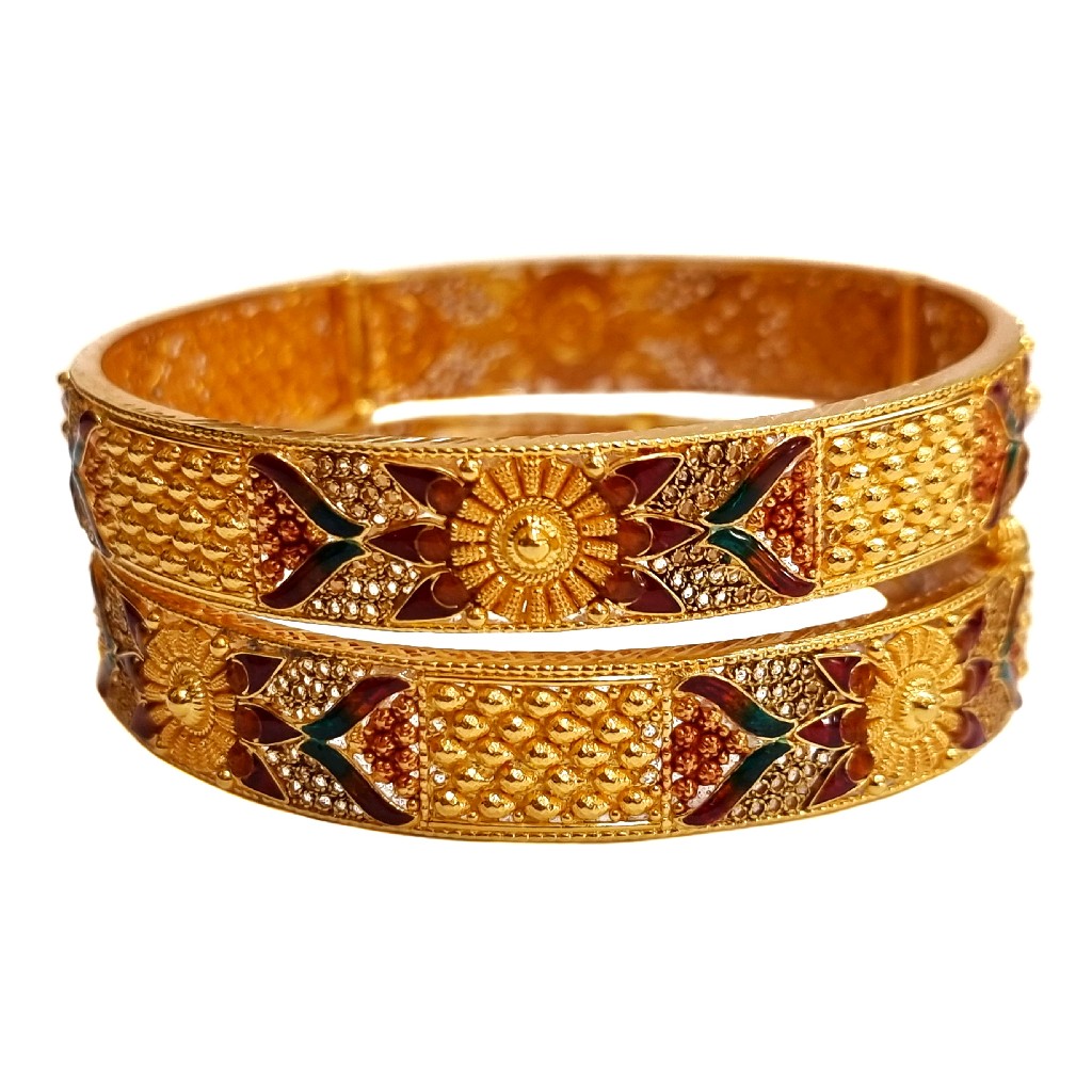 22K Gold Meenakari Designer Patla Bangles MGA - GP0081