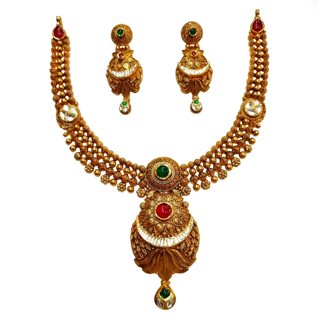 22K Gold Antique Modern Necklace Set MGA - GN0095