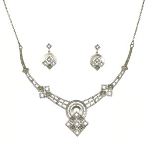 925 Sterling Silver Square Shaped Modern Necklace Set MGA - NKS0100