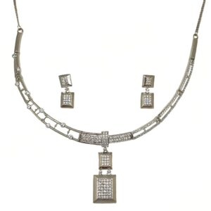 925 sterling silver rectangle shape modern necklace set mga - nks0098