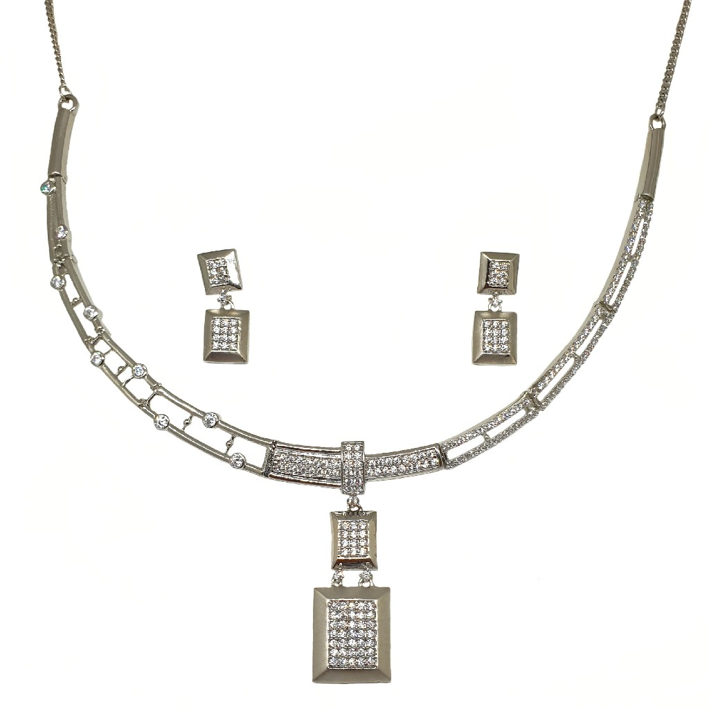 925 sterling silver rectangle shape modern necklace set mga - nks0098