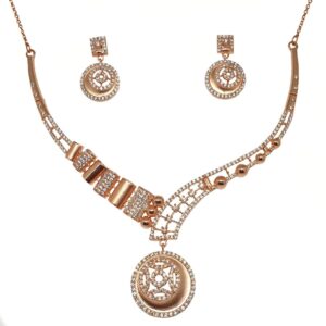925 Rose Silver Round Shaped Modern Necklace Set MGA - NKS0101