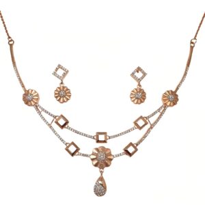 925 Rose Silver Flower Shaped Modern Necklace Set MGA - NKS0103