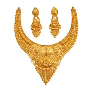 22K Gold Kalkatti Necklace Set With Earrings MGA - GN0093