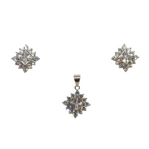 925 Sterling Silver Square Shaped Modern Pendant Set MGA - PTS0105