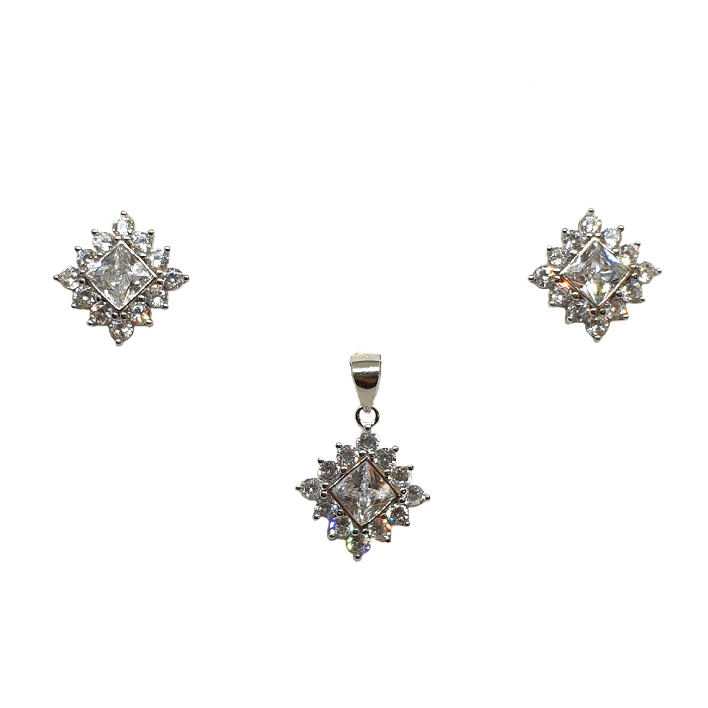 925 Sterling Silver Square Shaped Modern Pendant Set MGA - PTS0105