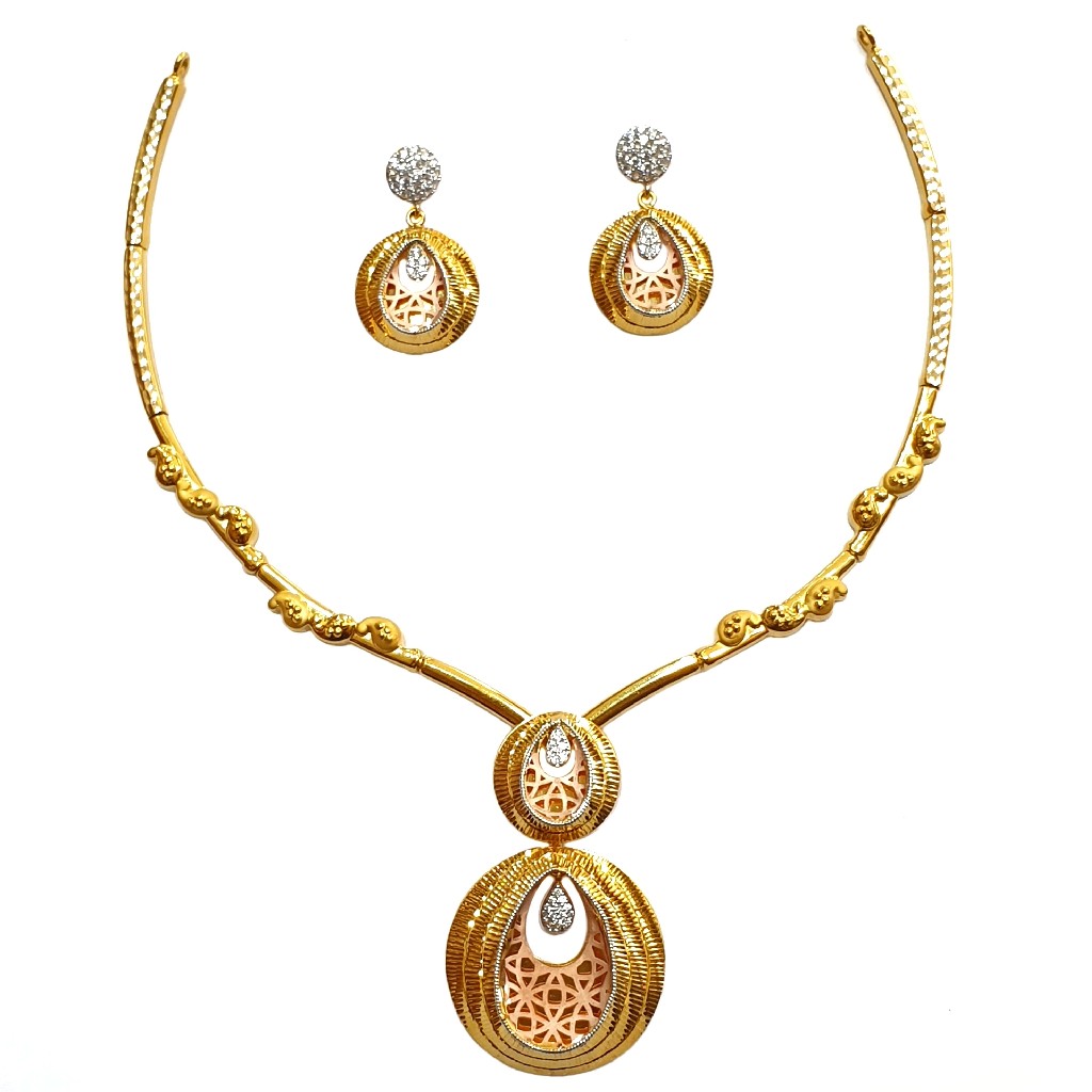 22K Gold Modern CZ Diamond Necklace Set MGA - STG0002