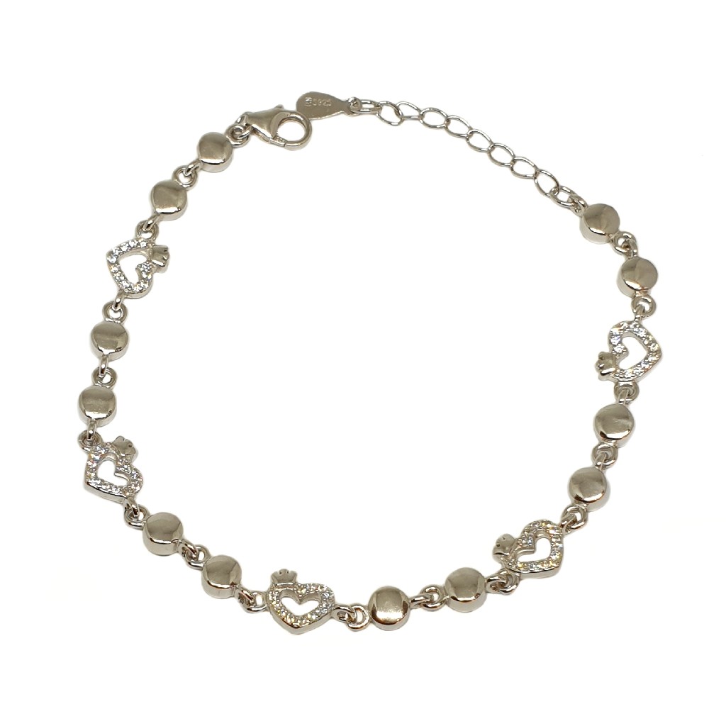 925 Sterling Silver Heart Shape Fancy Bracelet MGA - BRS1761