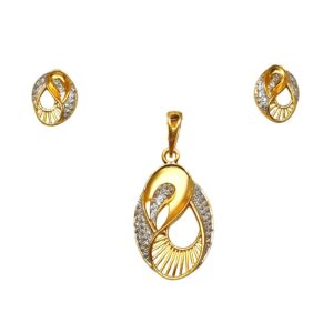 22K Gold Oval Shaped Modern Pendant Set - PTG0134
