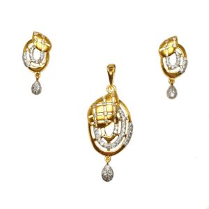 22K Gold Oval Shape Matte Finish Designer Pendant Set MGA - PTG0135