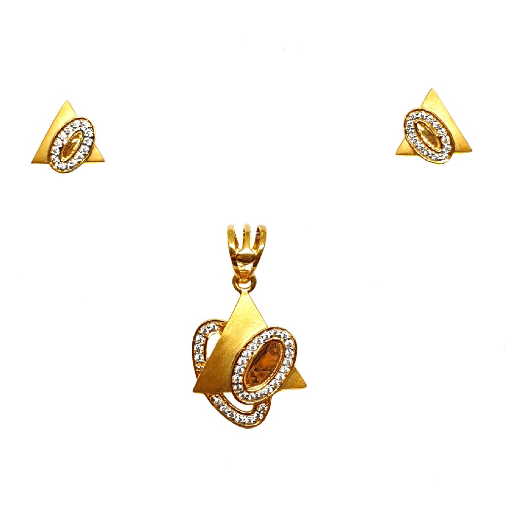 22K Gold Triangle Shaped Matte Finish Pendant Set MGA - PTG0133
