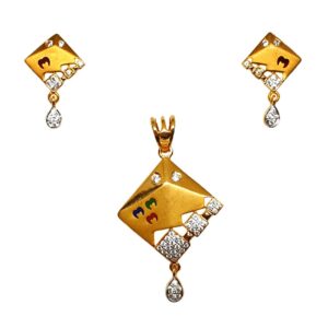 22K Gold Square Shaped Meenakari Pendant Set MGA - PTG0131