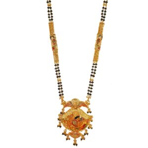 1 Gram Gold Forming Peacock Shaped Meenakari Mangalsutra MGA - MSE0459