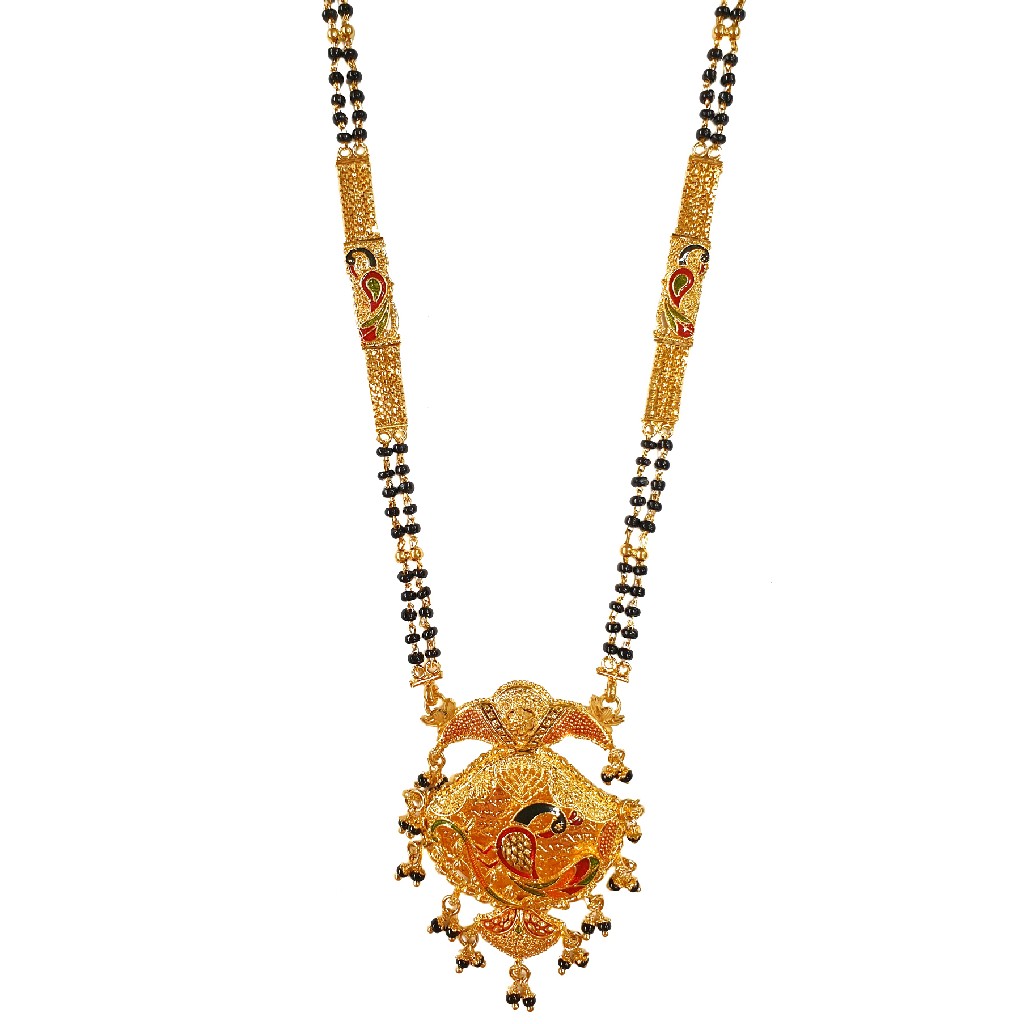 1 Gram Gold Forming Peacock Shaped Meenakari Mangalsutra MGA - MSE0459