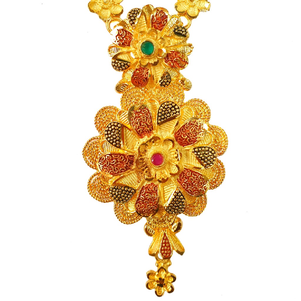 One Gram Gold Forming Round Shaped Desiger Long Necklace Set MGA - HRE0004 - Image 2