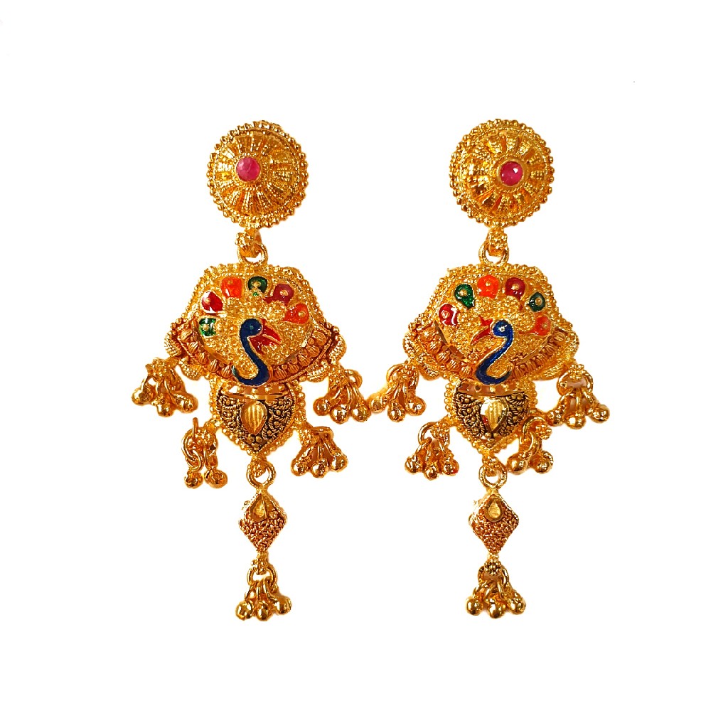 One Gram Gold Forming Peacock Shaped Meenakari Long Necklace Set MGA - HRE0006 - Image 4