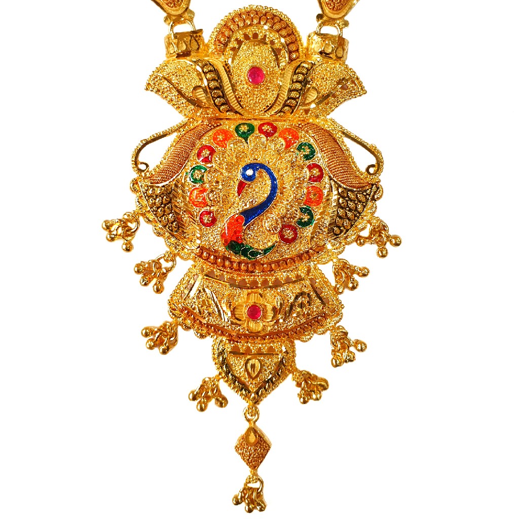 One Gram Gold Forming Peacock Shaped Meenakari Long Necklace Set MGA - HRE0006 - Image 2