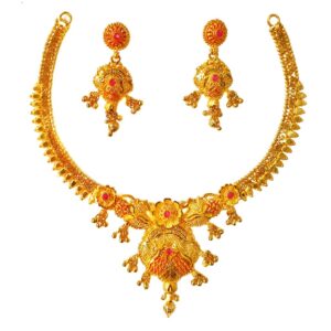 1 Gram Gold Forming Flower Shaped Pink Diamond Necklace Set MGA - STE0110