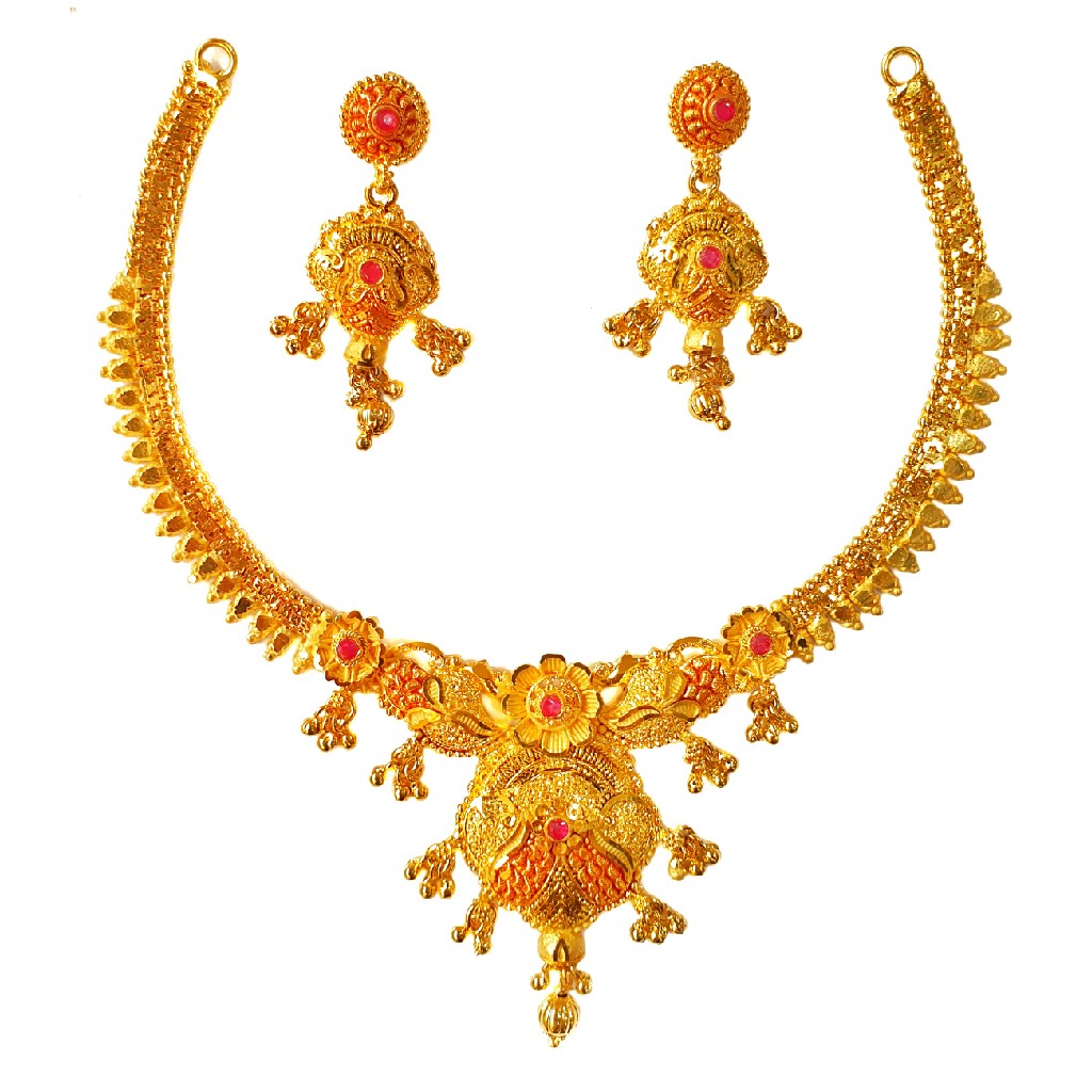 1 Gram Gold Forming Flower Shaped Pink Diamond Necklace Set MGA - STE0110