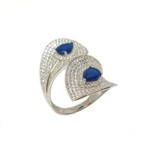 925 Sterling Silver Designer Blue Stone Ring MGA - LRS3512