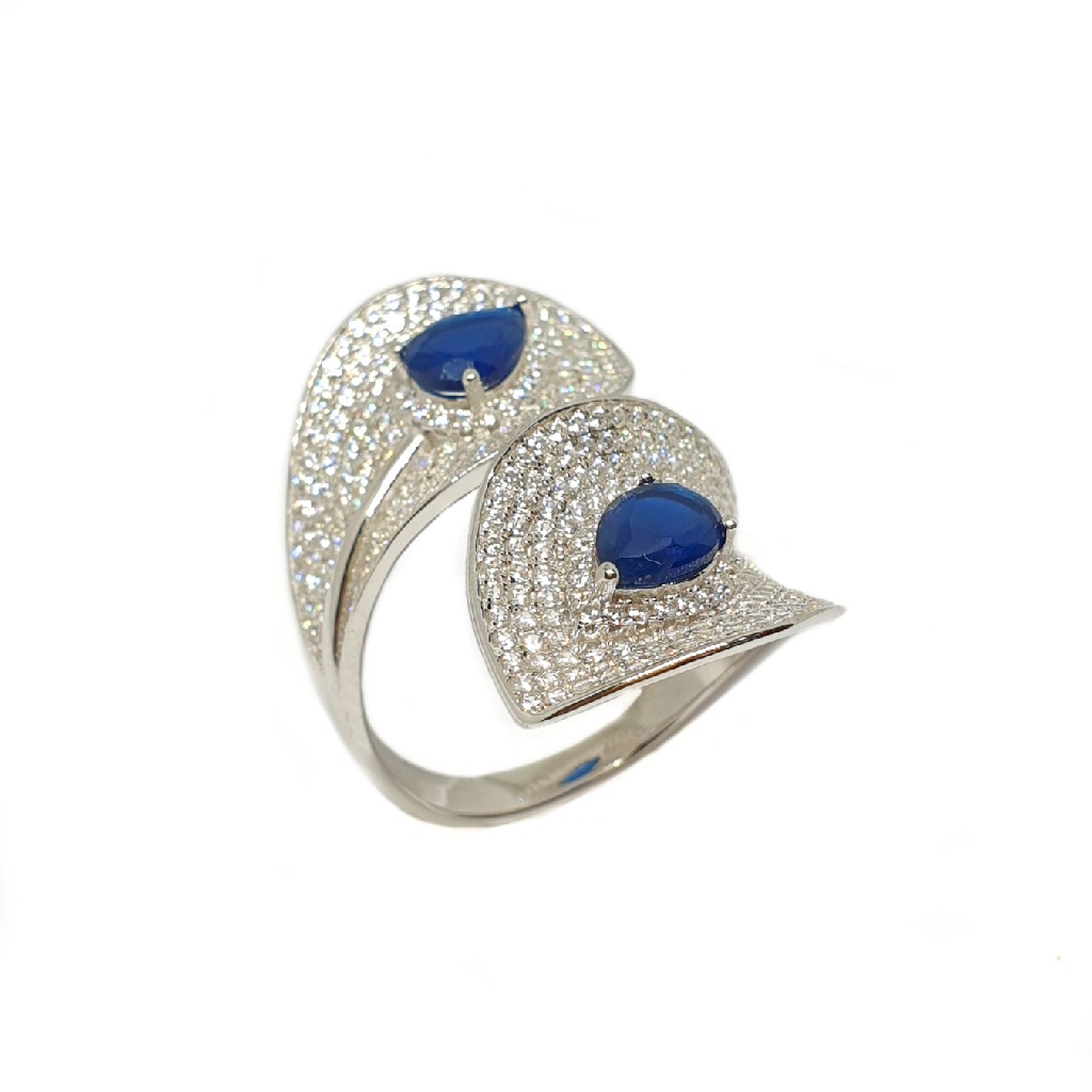 925 Sterling Silver Designer Blue Stone Ring MGA - LRS3512